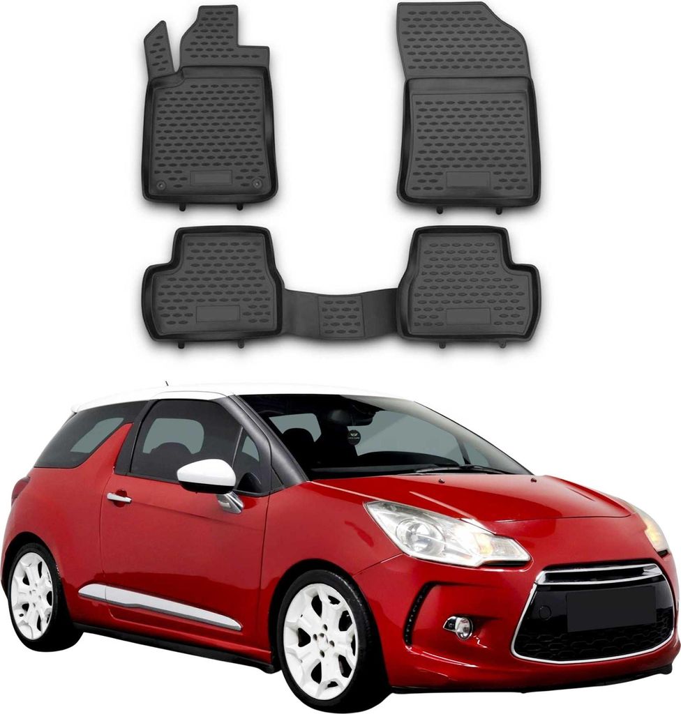 OMAC Gummimatten Fußmatten für Citroen DS3 2010-2019 TPE Automatten Schwarz 4x