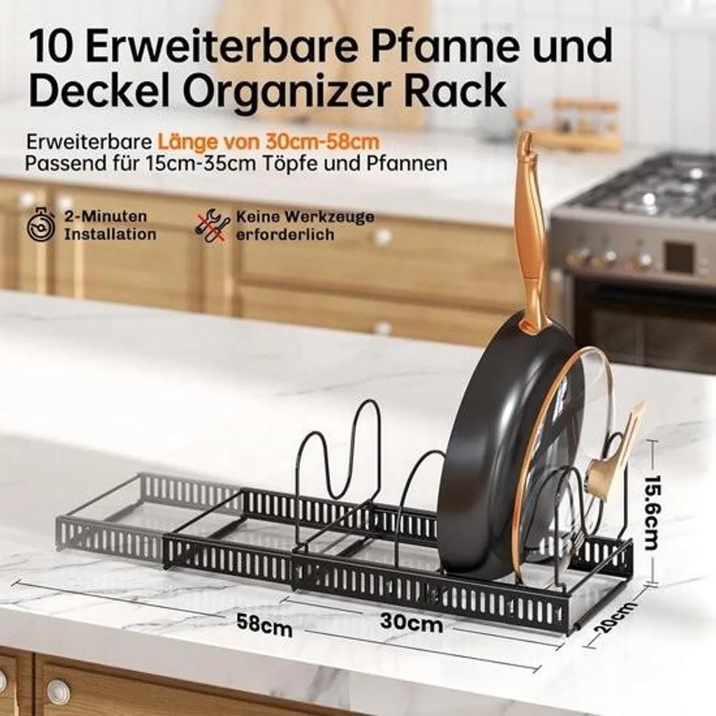 Support extensible pour couvercles et casseroles - 10 compartiments - 4