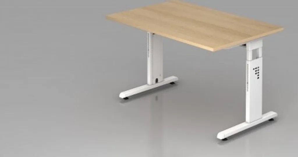 Table de bureau réglable MEGA 12 W en chêne et blanc, format 120x80