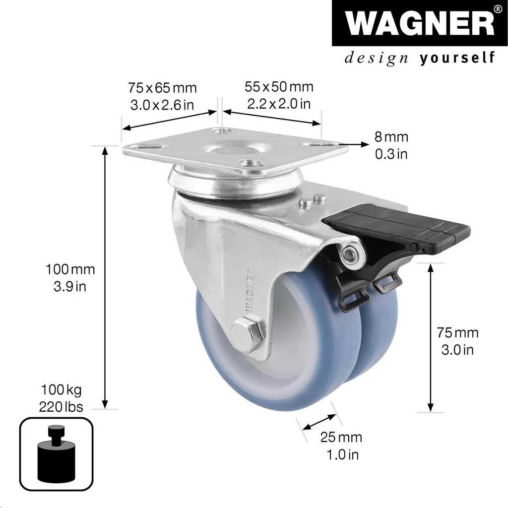 Wagner ECO RO 3577 Roulette double grise haute stabilité pour votre mobilier