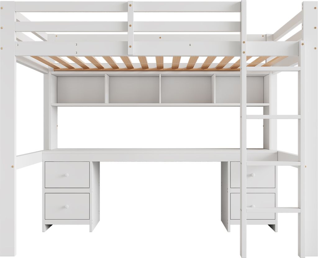 Merax Etagenbett 90x200cm, Hochbett mit Schreibtisch und Produktbild 