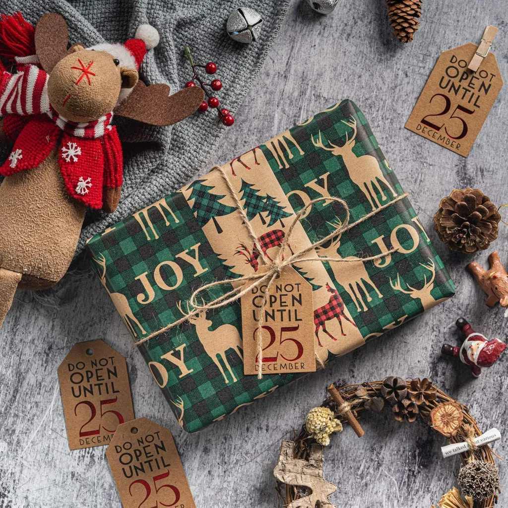 Rouleaux de Papier Kraft de Noël Vert Imprimé Pingouin - Pack de 3