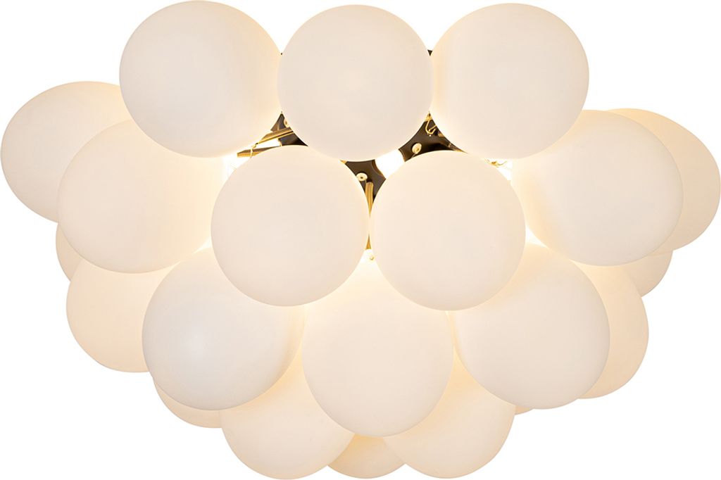 QAZQA - Design Art-Deco-Deckenleuchte I Deckenlampe I Lampe I Leuchte schwarz mit Opalglas 6-flammig - Uvas I Wohnzimmer I Schlafzimmer - Kugel I K...
