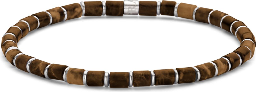 Frank 1967 Junior - 7FJB-0023-S - kralenarmband jongens - tijgeroog en staal 4*4 mm - 15 cm