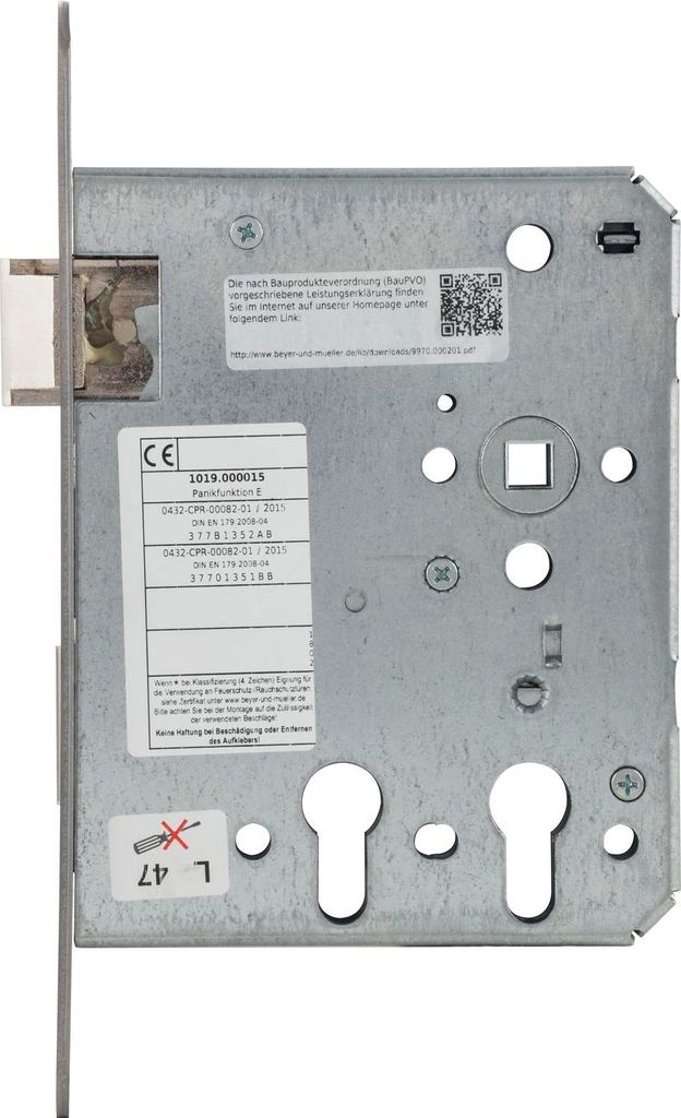 BMH Fluchttürschloss 1019 PZW für 2 Profilzylinder, links, DM 60/100, Edelstahl