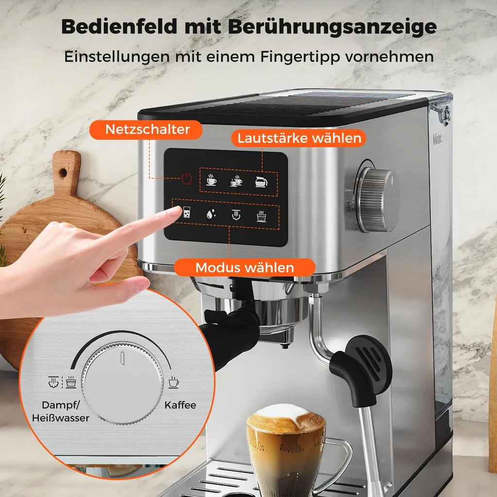 Machine à café espresso pour cappuccino maison avec mousseur à lait