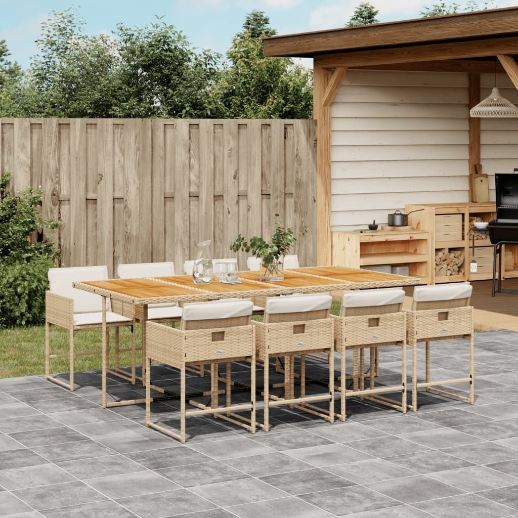 "Rabatt" 9-tlg. Garten-Essgruppe - mit tishe & Stuhl - mit Kissen Beige Poly Rattan - Lounge-Dining set CC10838