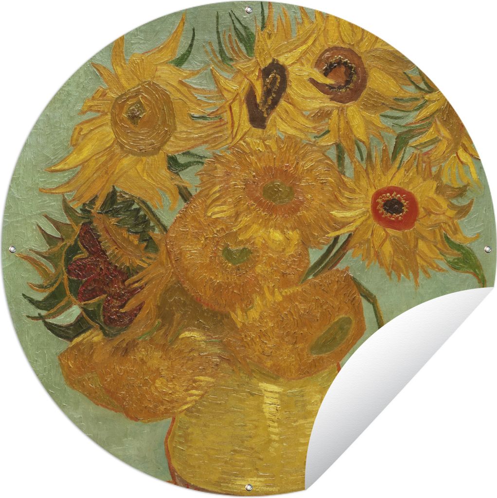 MuchoWow Gartenposter Outdoor-Poster Rund Sonnenblumen - Gemälde von Vincent van Gogh Ø 150 cm Gartendeko Rundes Poster draußen