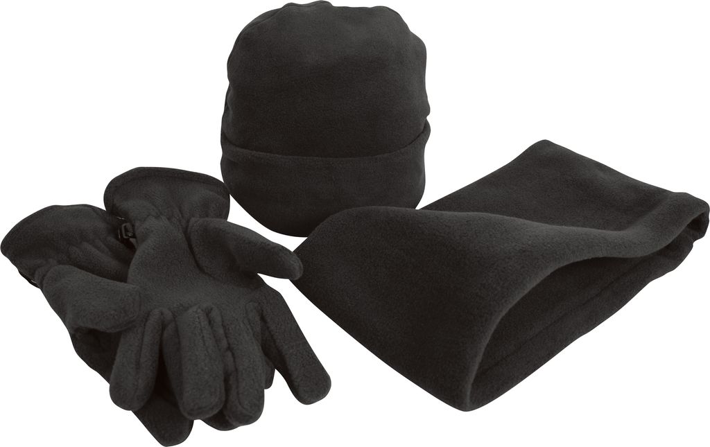 Result Uni Active Fleece Winter-Set mit Mütze, Handschuhen und Halswärmer , Anti-Pilling RW3228 (L) (Schwarz)