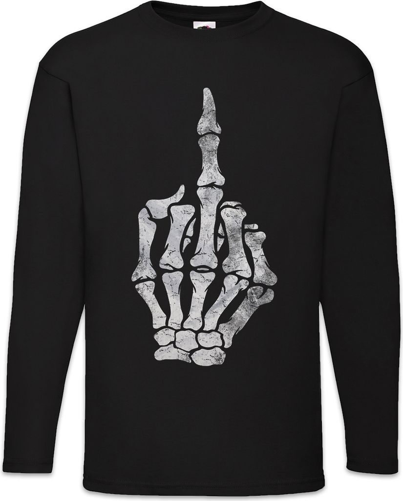 Urban Backwoods Skeleton Middle Finger, Langarm T-Shirt, Farbe: Schwarz, Größe: 5XL