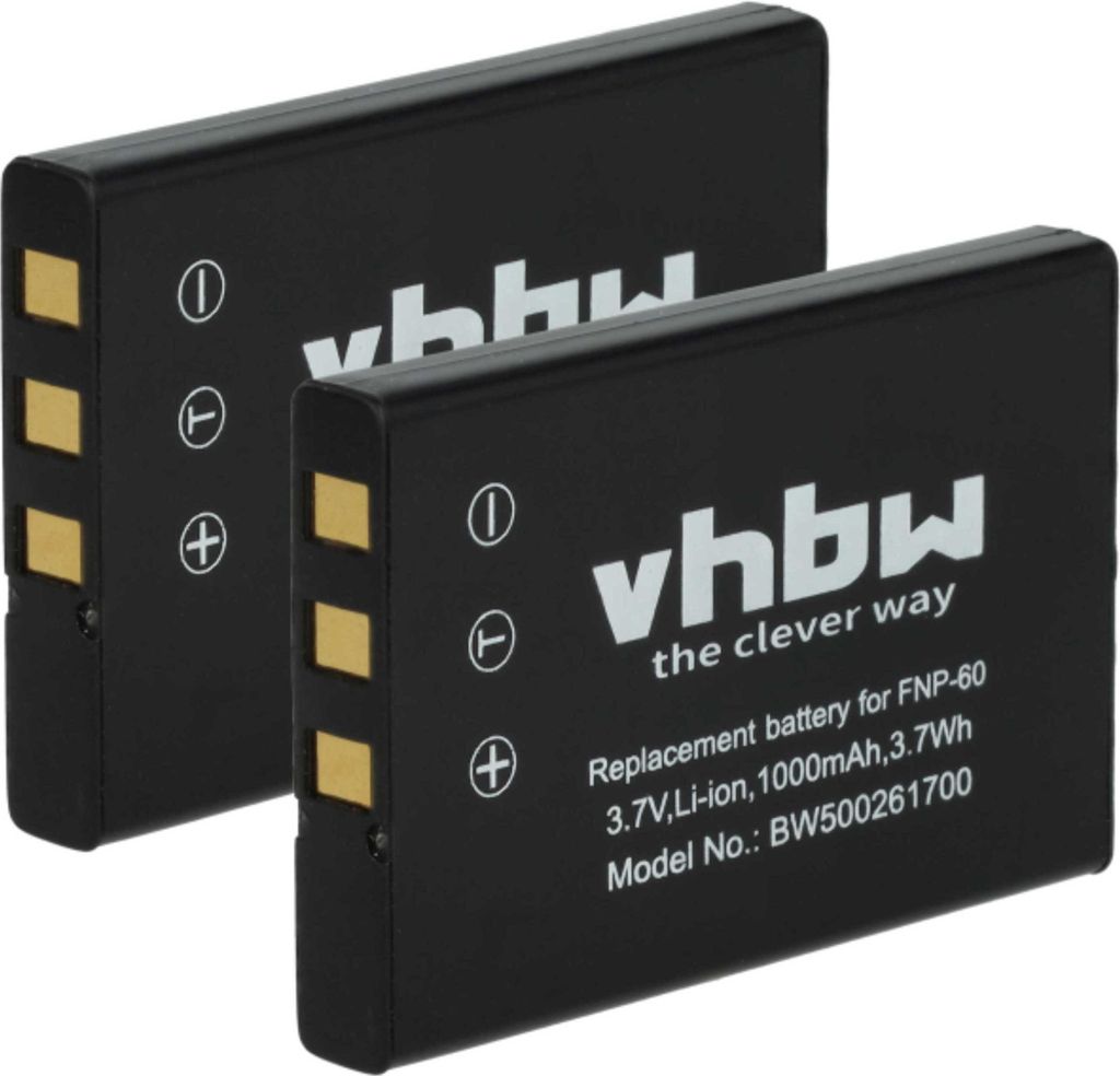 vhbw 2x Akku Ersatz für Samsung SLB-1137, SLB-1037 für Kamera (1000 mAh, 3,6 V, Li-Ion)