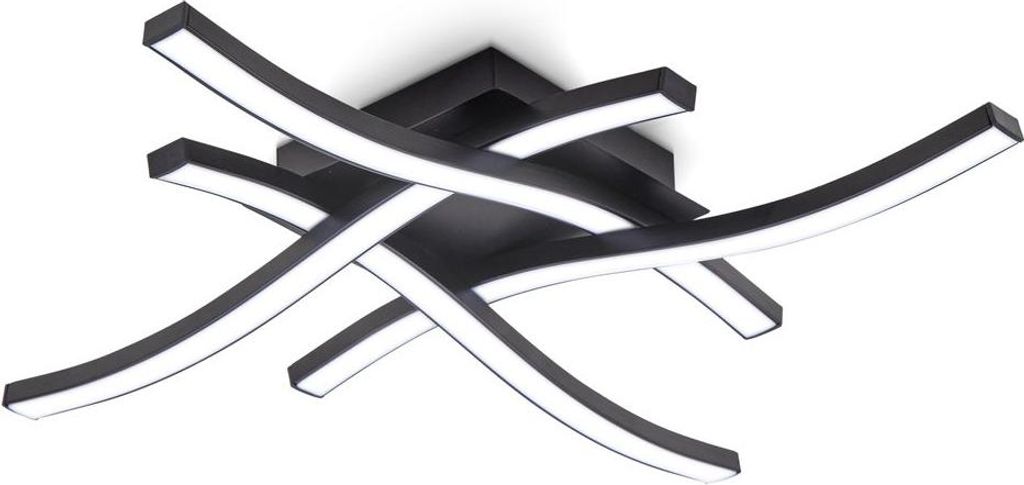 A modern black ceiling light with curved LED strips.