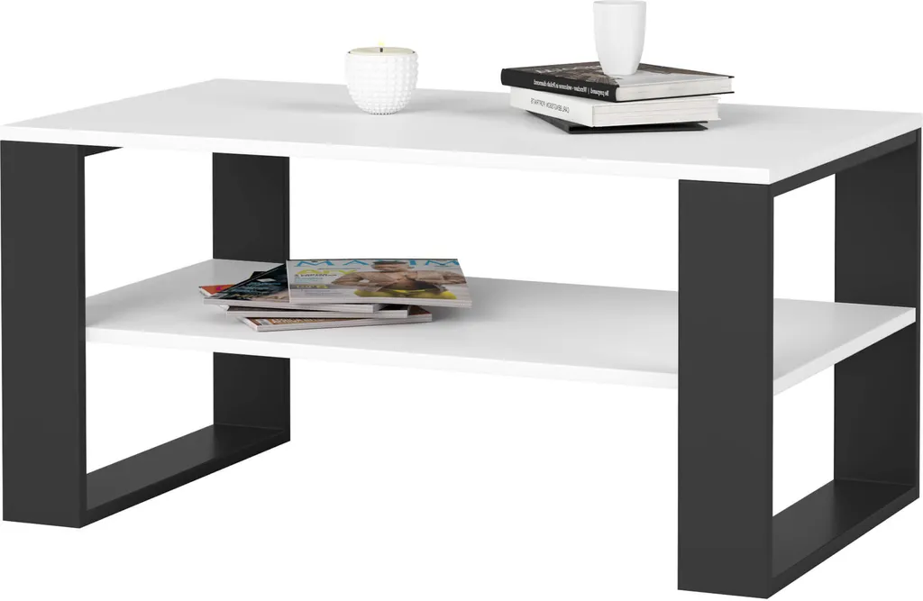 Akord Table Basse Alex Blanc et Noir 92x53x45 cm pour un Salon Moderne