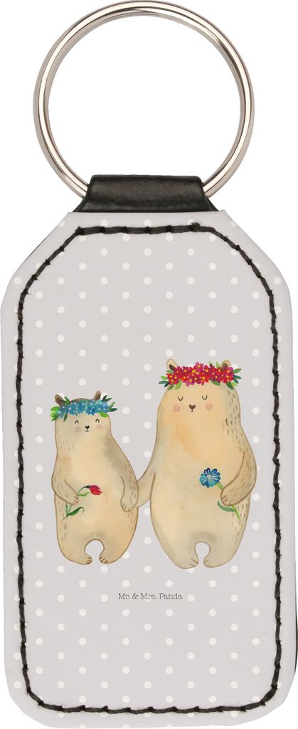 Mr. & Mrs. Panda schlüssel anhänger Bären mit Blumenkranz - Grau Pastell - Geschenk, Family, Mama, Mutter, Schlüsselanhänger Spruch, Taschenan...