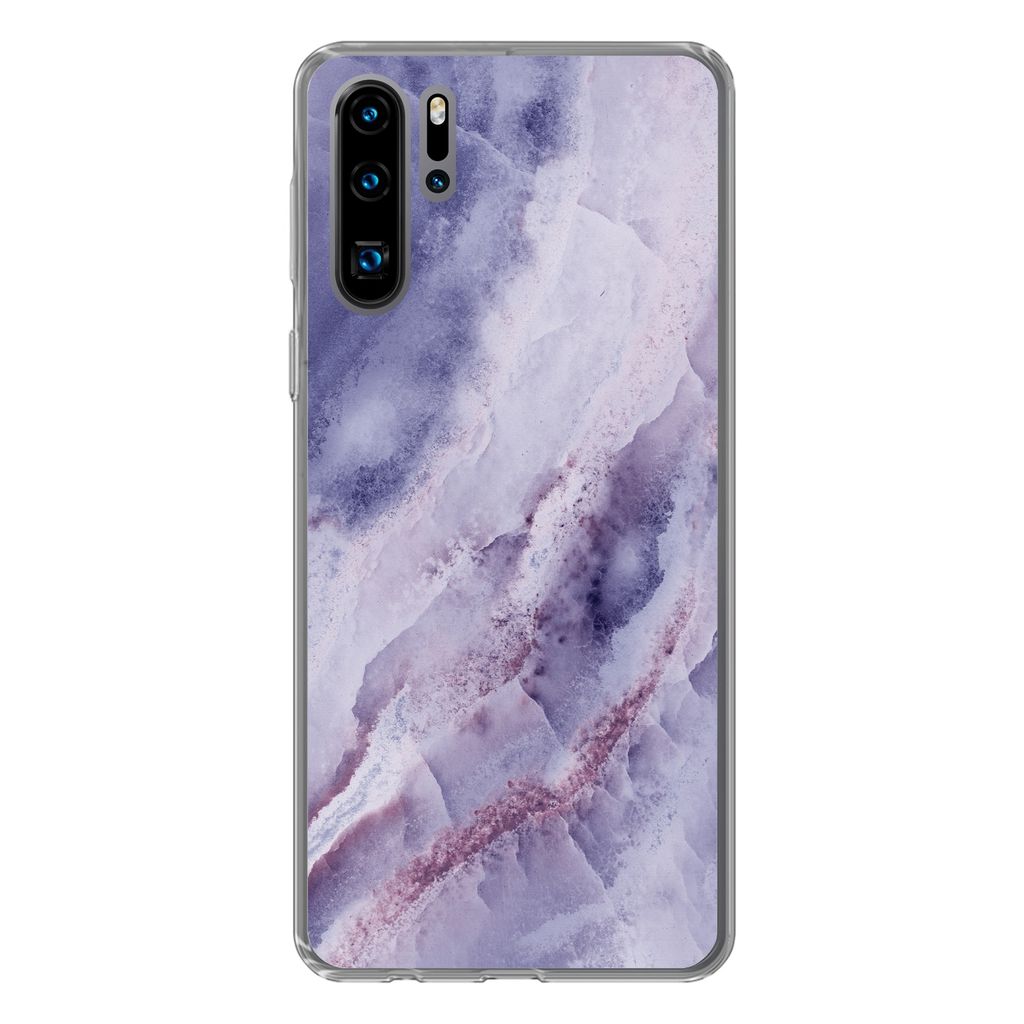 MuchoWow Handyhülle Schutzhülle Hülle für Huawei P30 Pro Naturstein - Lila - Edelsteine und Mineralien Silikon Softcase Handy Hülle - Schutz...
