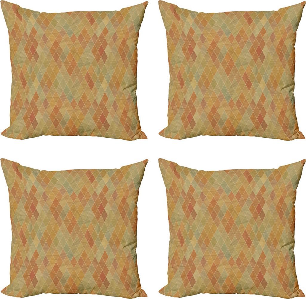 ABAKUHAUS Retro Kissenbezug Set (4 Stück), Geometrische Rhombus Tile, Moderner Doppelseitiger Digitaldruck, 50 cm x 50 cm, Mehrfarbig