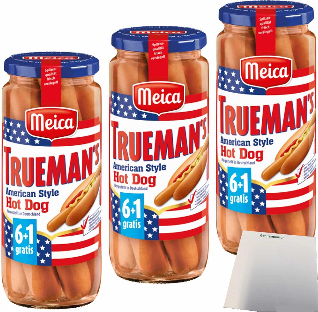 Meica Trueman's HotDog Würstchen 3er Pack (3x350g Glas) + usy Block