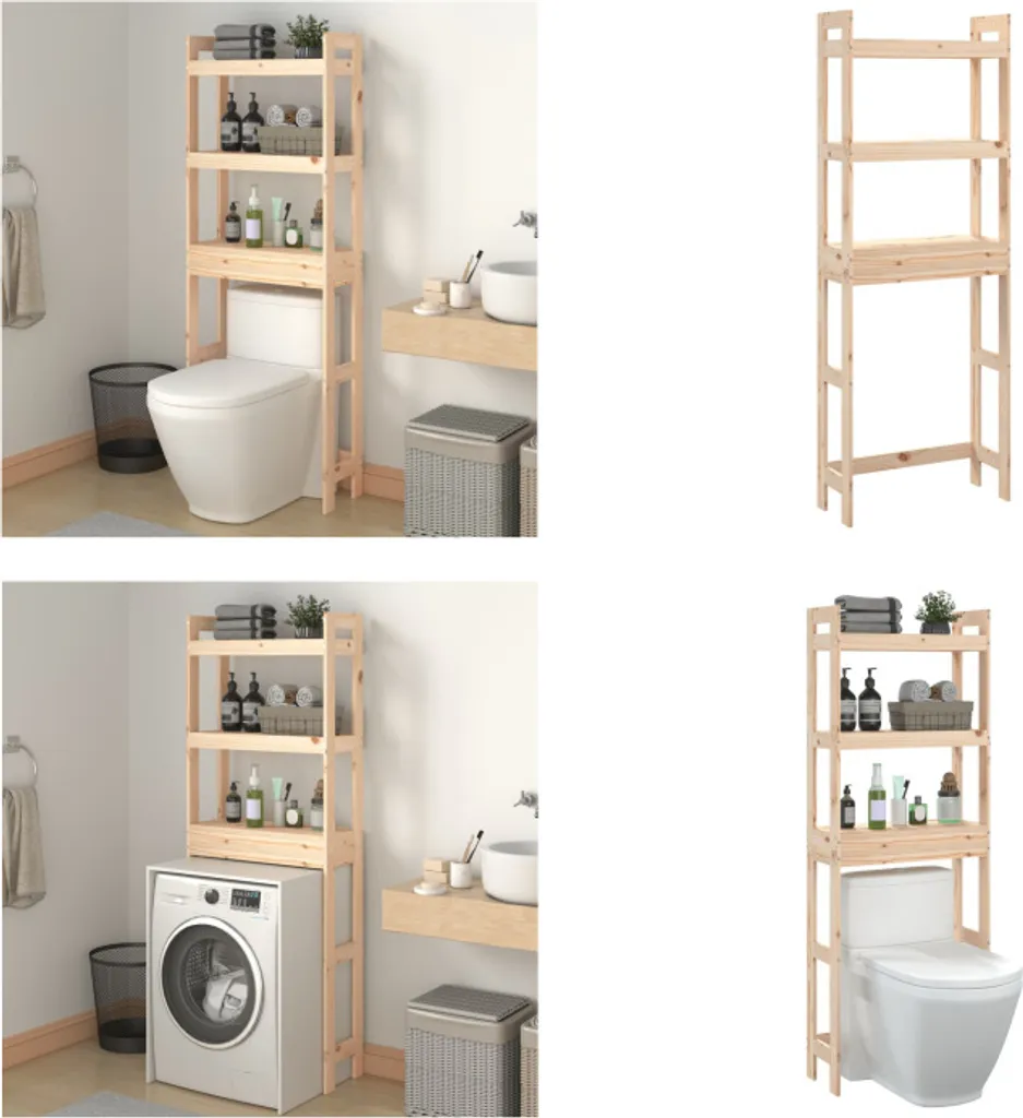 Meuble de rangement WC en bois massif 3 niveaux - Étagère salle de bain chic
