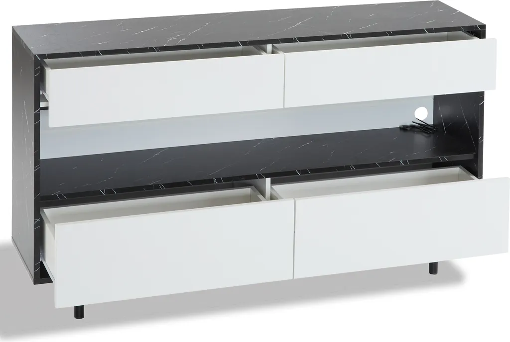 Buffet bas 4 tiroirs à LED commode de salon effet marbre blanc - 4