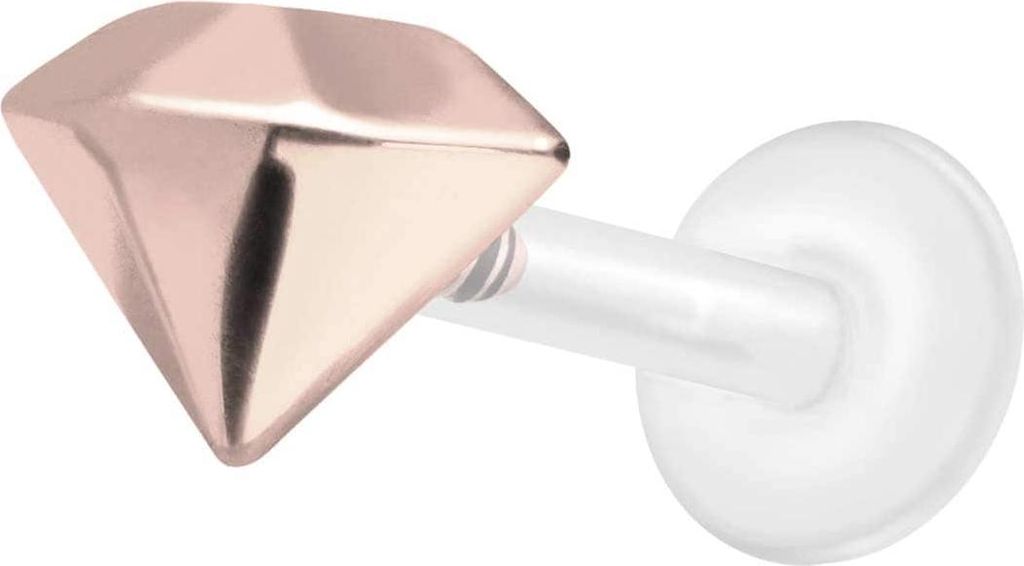 Ohrpiercing, Nasenpiercing PTFE Labret mit Innengewinde + Titan-Aufsatz DIAMANT RoséGold Stablänge: 10mm | Stabstärke: 1,2mm