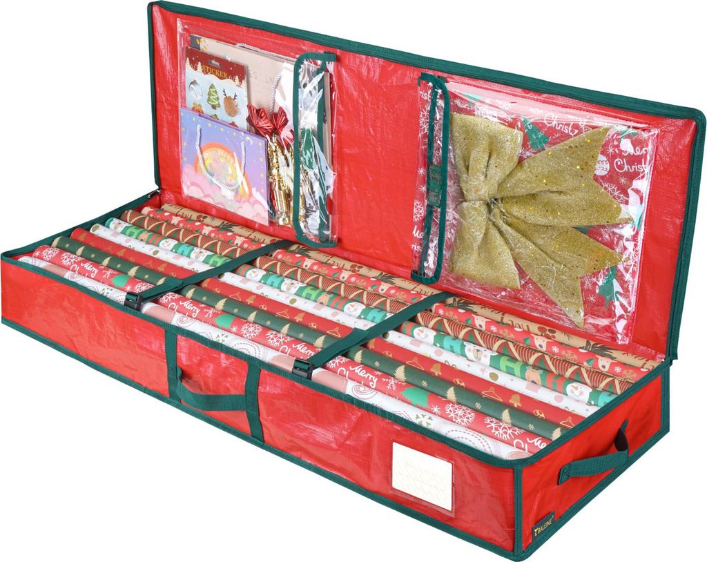 Weihnachts-Geschenkpapier-Aufbewahrungstasche, flexible Trennwände, Taschen, große Kapazität, robuster Griff, PE-Geschenkpapier-Organizer