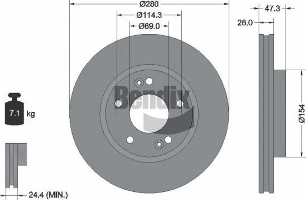 Bendix BDS1114 Disque de frein OE 517122C000 pour Hyundai i30 et Tucson