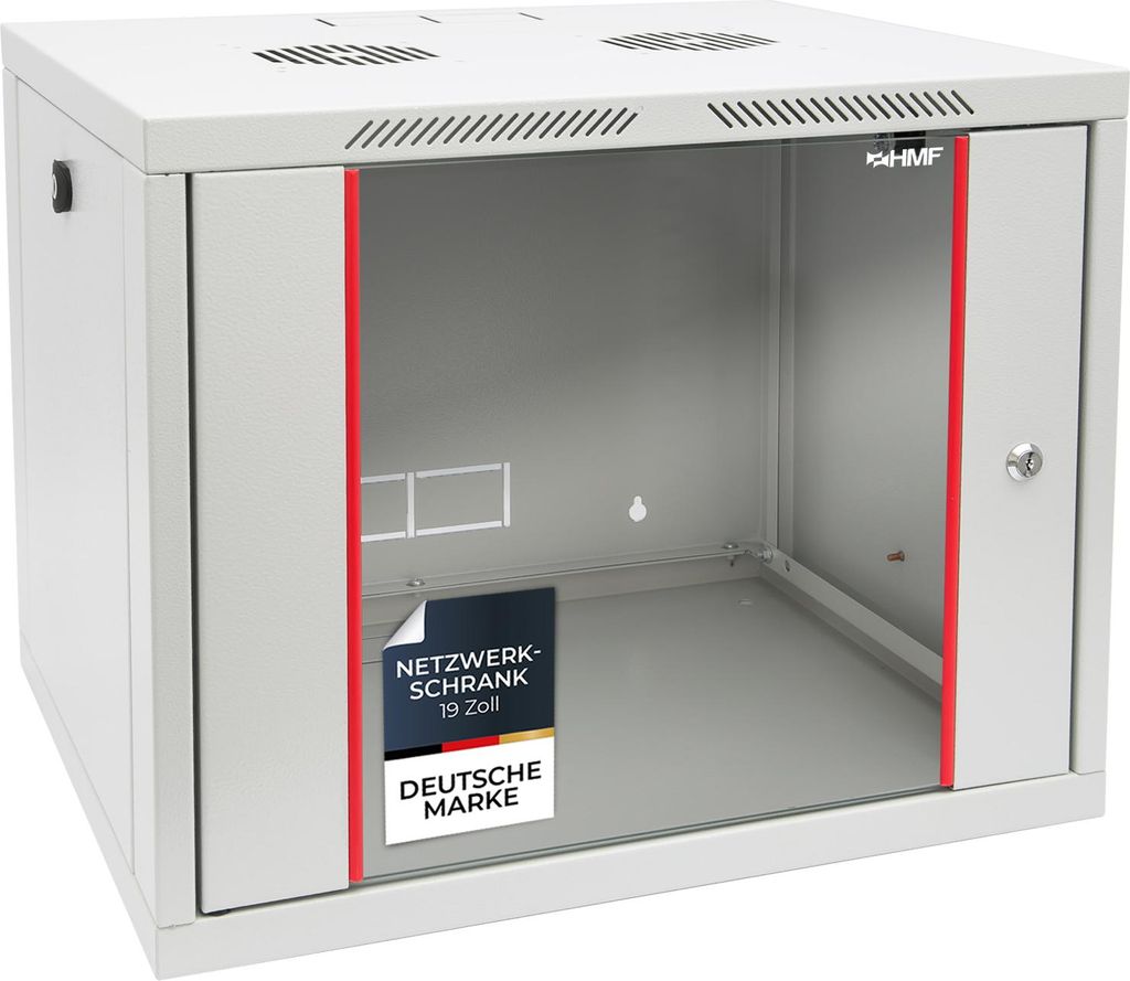 HMF 66409-07 Serverschrank 19 Zoll, 9 HE, 55 x 45 x 46 cm, voll montiert, Lichtgrau