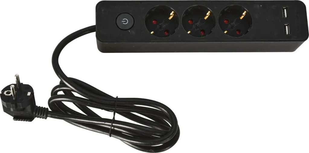Multipresa USB FX TOOLS Nera 1.4m | 3 Prese + 2 USB Cavo Rinforzato 3x1.5