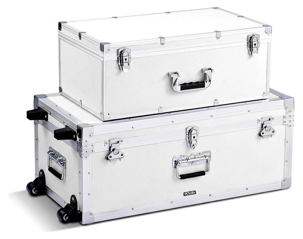 2 x Transportkoffer Aufbewahrungskisten abschließbar, große Aufbewahrungskiste mit Rollen und 3 Metallgriffen, Transportruhe mit Deckeln für Woh...