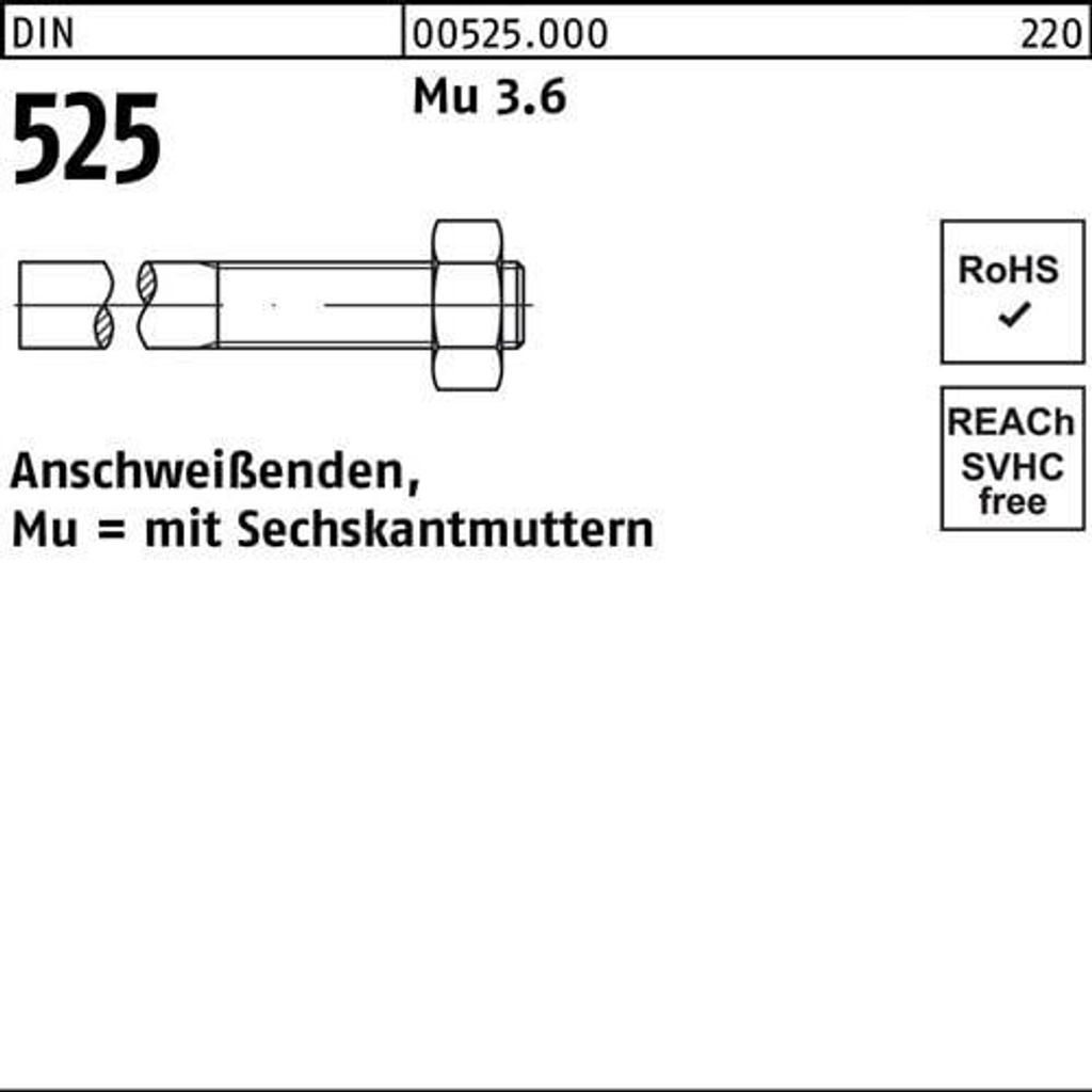 Reyher Anschweißenden DIN 525 Mu 3.6 M 20 x 210/ 75 (25 Stück)