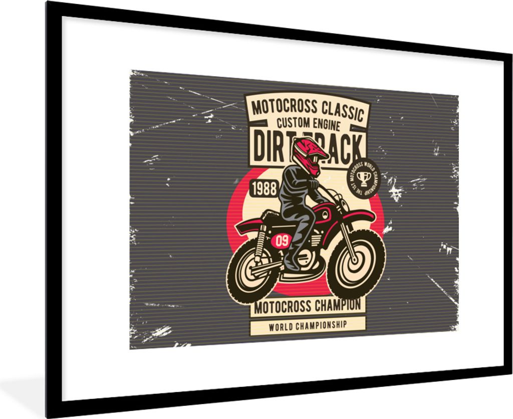 MuchoWow MuchoWow Gerahmtes Poster Motorrad - Helm - Retro - Zeichnung 90x60 cm - Poster mit zchwarzem Bilderrahmen - Wanddekoration - Fotos