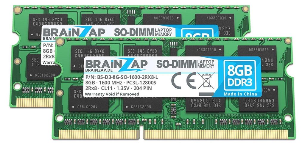 BRAINZAP 16GB DDR3 RAM SO-DIMM PC3L-12800S 2Rx8 1600 MHz Produktbild 