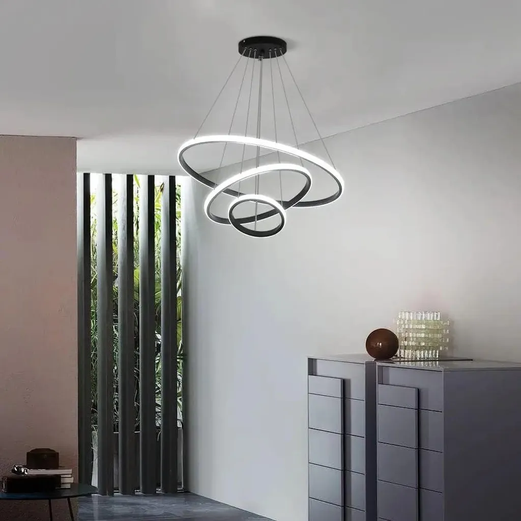 Lustre LED circulaire noir 3 anneaux Ø 60 cm - Plafonnier moderne variable