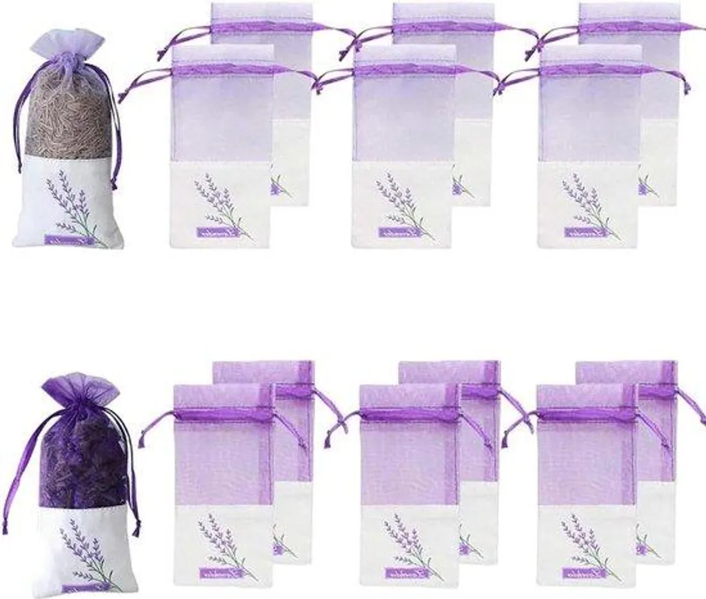 Sachets de lavande violets en organza, lot de 12 pochons vides pour linge