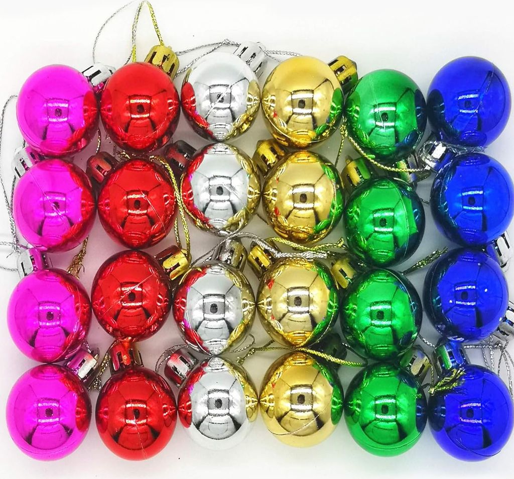 Weihnachtskugeln-Ornamente, Mini-Balls ohne Bruch, 24 Stück, für Christbaumschmuck, 3 cm (mehrfarbig)