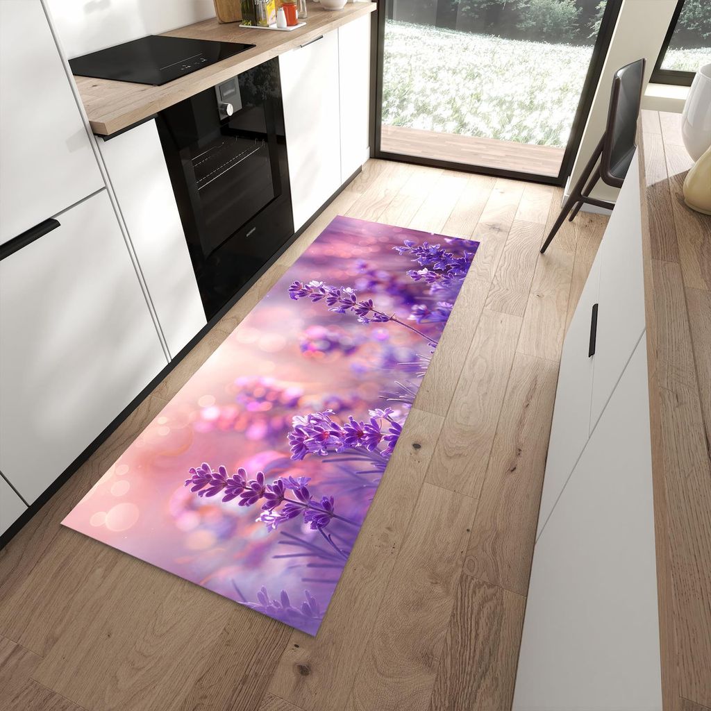 Küchenteppich 80x200cm rutschfest & abwischbar PVC Läufer - Lavendeltraum