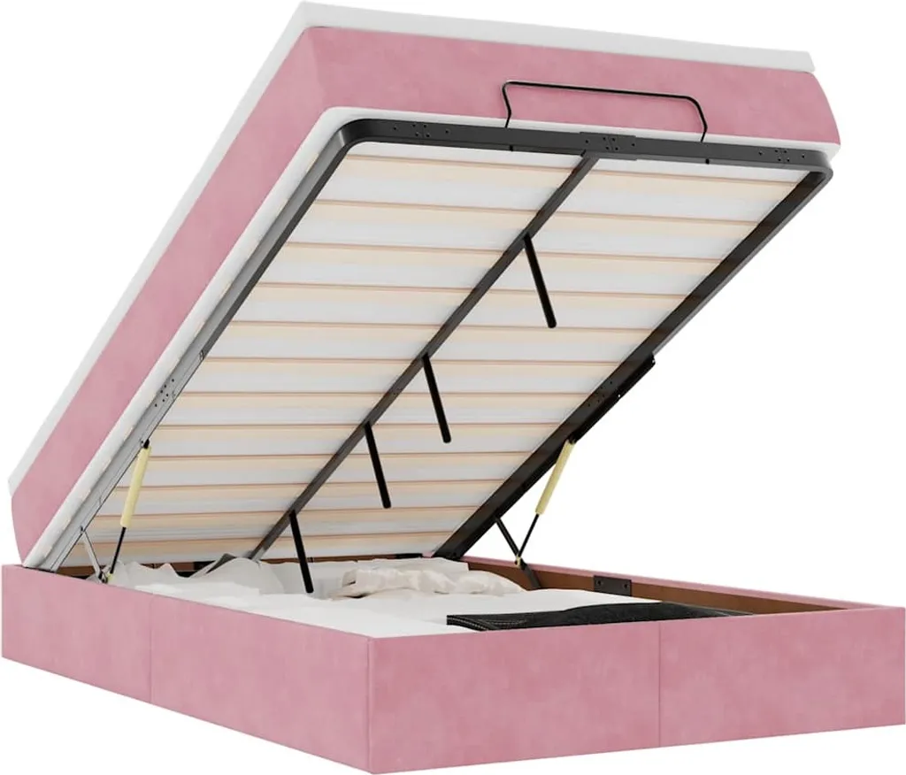 Méridienne ottoman-lit 120x200 cm en velours rose avec matelas inclus