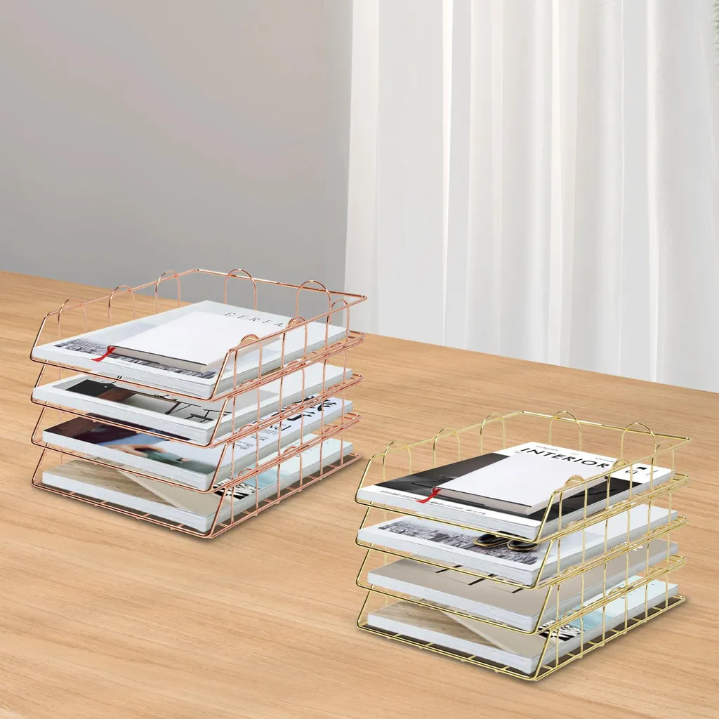 Rangement de documents doré design empilable en métal pour bureau chic - 4