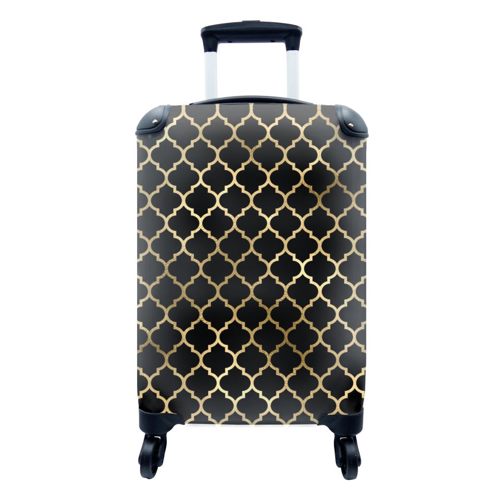 MuchoWow Koffer Handgepäck Trolley Rollkoffer Kleine Reisekoffer mit 4 Rollen - Muster - Gold - Schwarz - Cabin Size < 55x40x23 cm & 55x40x20 cm...