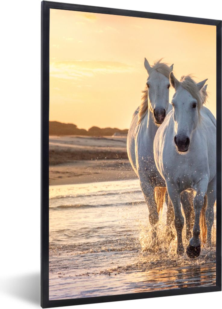 MuchoWow Gerahmtes Poster Pferde - Wasser - Strand - Tiere 40x60 cm - Poster mit Schwarzem Bilderrahmen Wandposter Rahmen Foto Bilder - Papierdru...