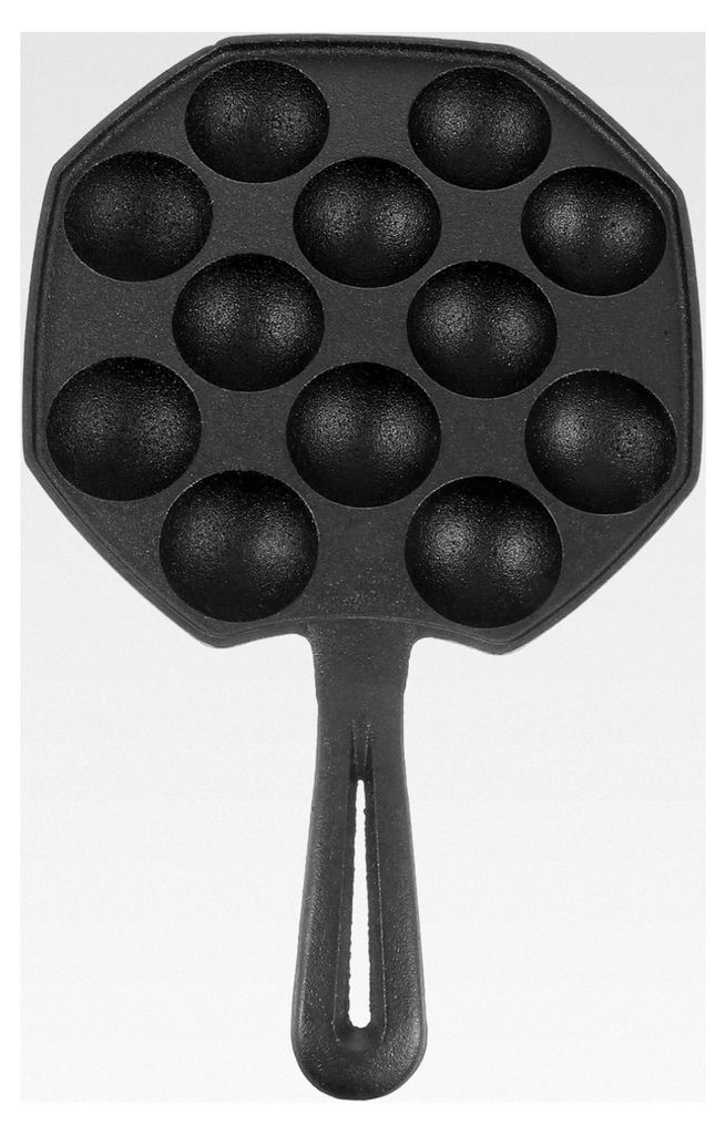 Gusseiserne Takoyaki-Backform mit 12 Mulden, hitzebeständig und rostfrei, mit wärmeisolierendem Griff für Takoyaki und Wachteleier, ideal für G...