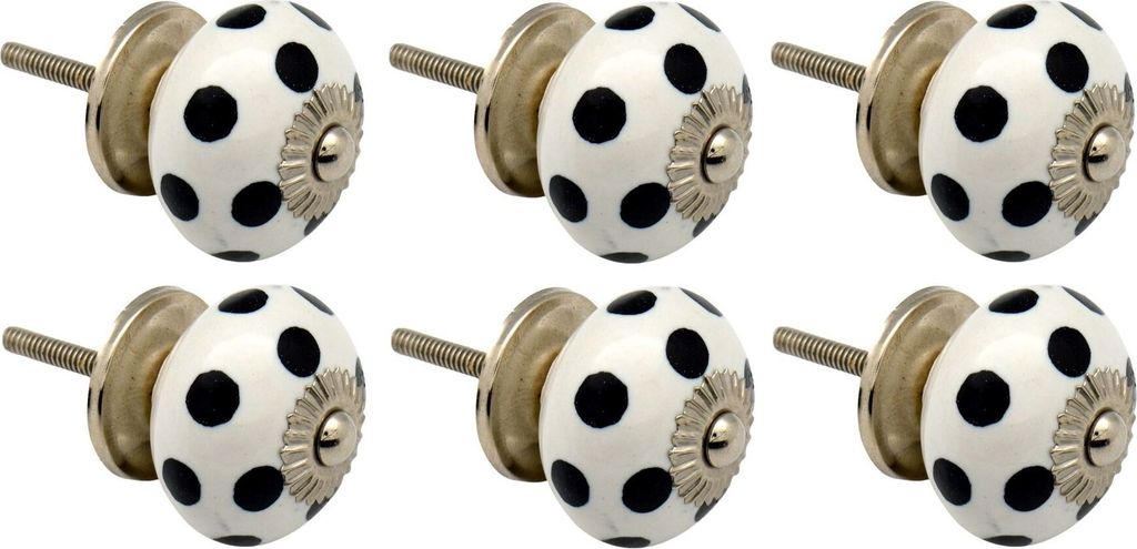 Runde Keramik-Möbelknöpfe von Nicola Spring – Weiß und Schwarz gepunktet – 6er-Pack