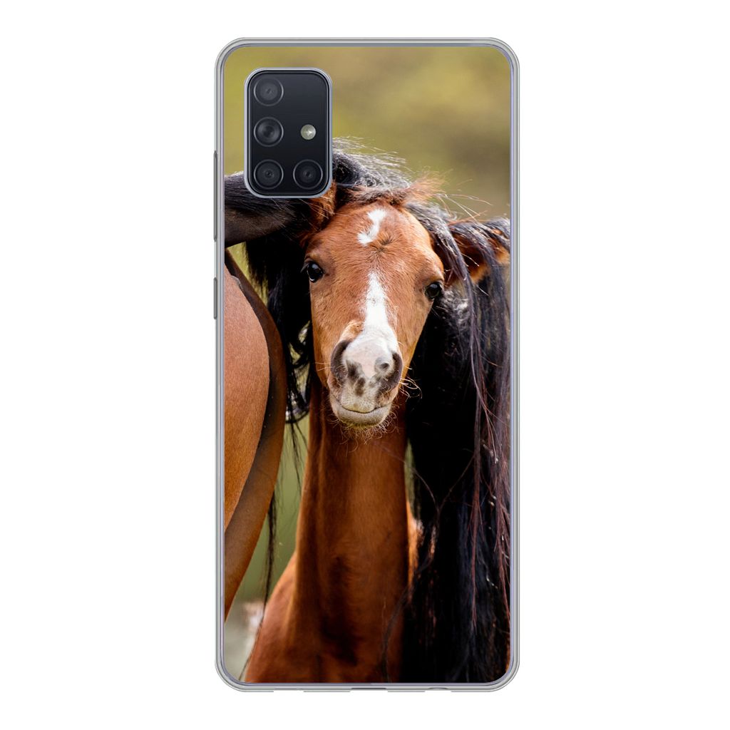 MuchoWow Handyhülle Schutzhülle Hülle für Samsung Galaxy A71 Pferde - Natur - Braun Silikon Softcase Handy Hülle - Kartenbesitzer