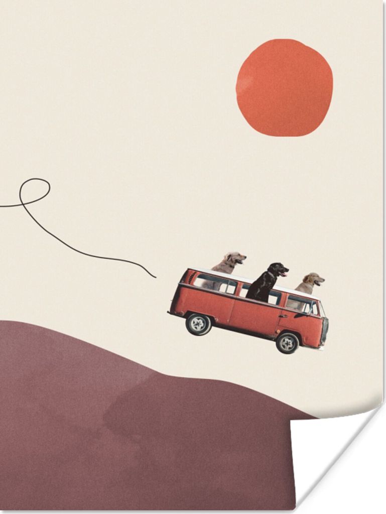 MuchoWow Poster Hund - Retro - Bus 30x40 cm - Wandplakat - Poster Kinderzimmer