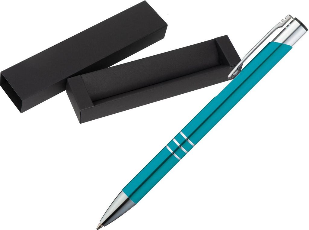 Kugelschreiber aus Metall / mit Pappetui / Farbe: türkis