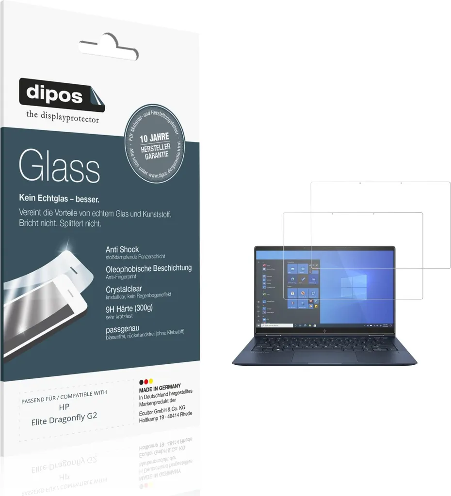 2x Protection écran pour HP Elite Dragonfly G2 - Verre souple 9H dipos