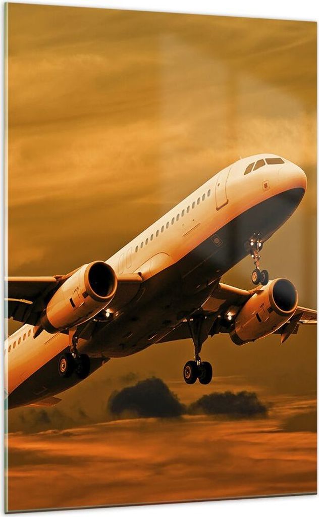 Bilder auf glas - Einteilig - Passagier Flugzeug Flugzeug Flügel - 70x100cm - Glasbilder - Wandbilder - Bilder - Wanddekoration aus Glas - Glas Bi...
