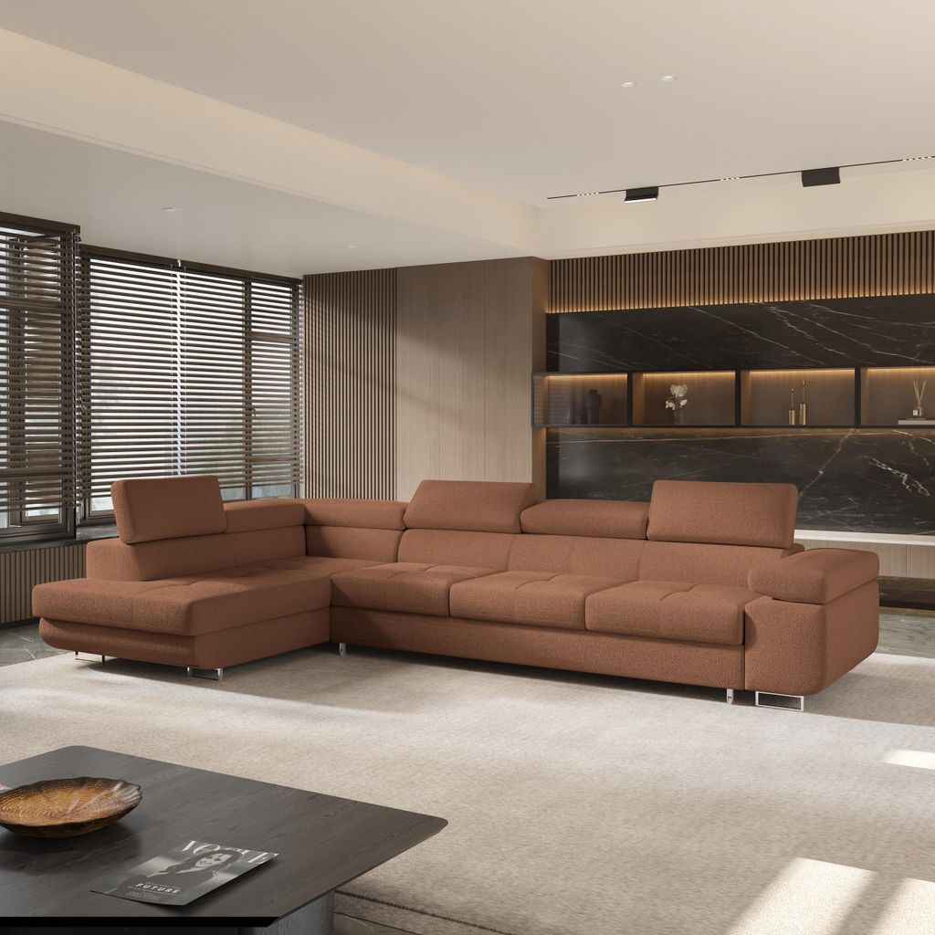 Masseno Ecksofa VICENTE mit Schlaffunktion L-Form, Sofa mit Bettkasten, Wohnzimmersofa, Couch, Soffa, Bettsofa, Couchgarnitur- Orange, QUELLE 54