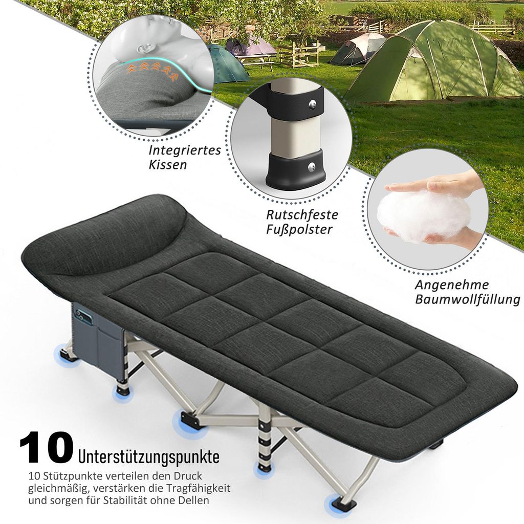 Campingbett 200x80x40 cm, Feldbett klappbar bis 200 kg, mit