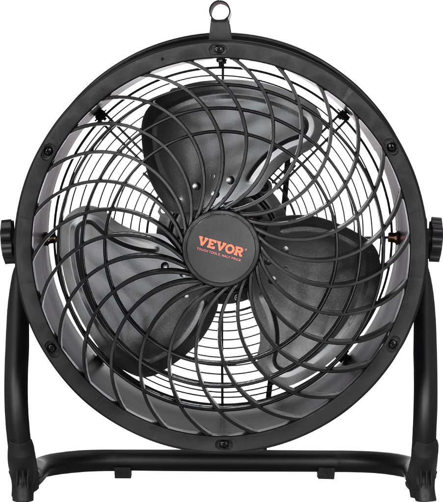 VEVOR Bodenventilator, 3-Gang-Ventilator, 355,6 mm, 2520 CFM, 360° verstellbare Neigung, 7,2 m/s Luftstrom für Zuhause, Fitnessstudio, Büro, Gar...